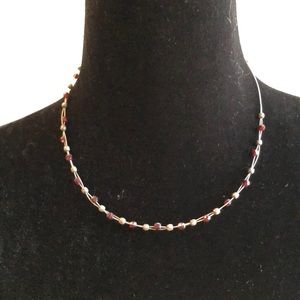 Silver/red beaded choker